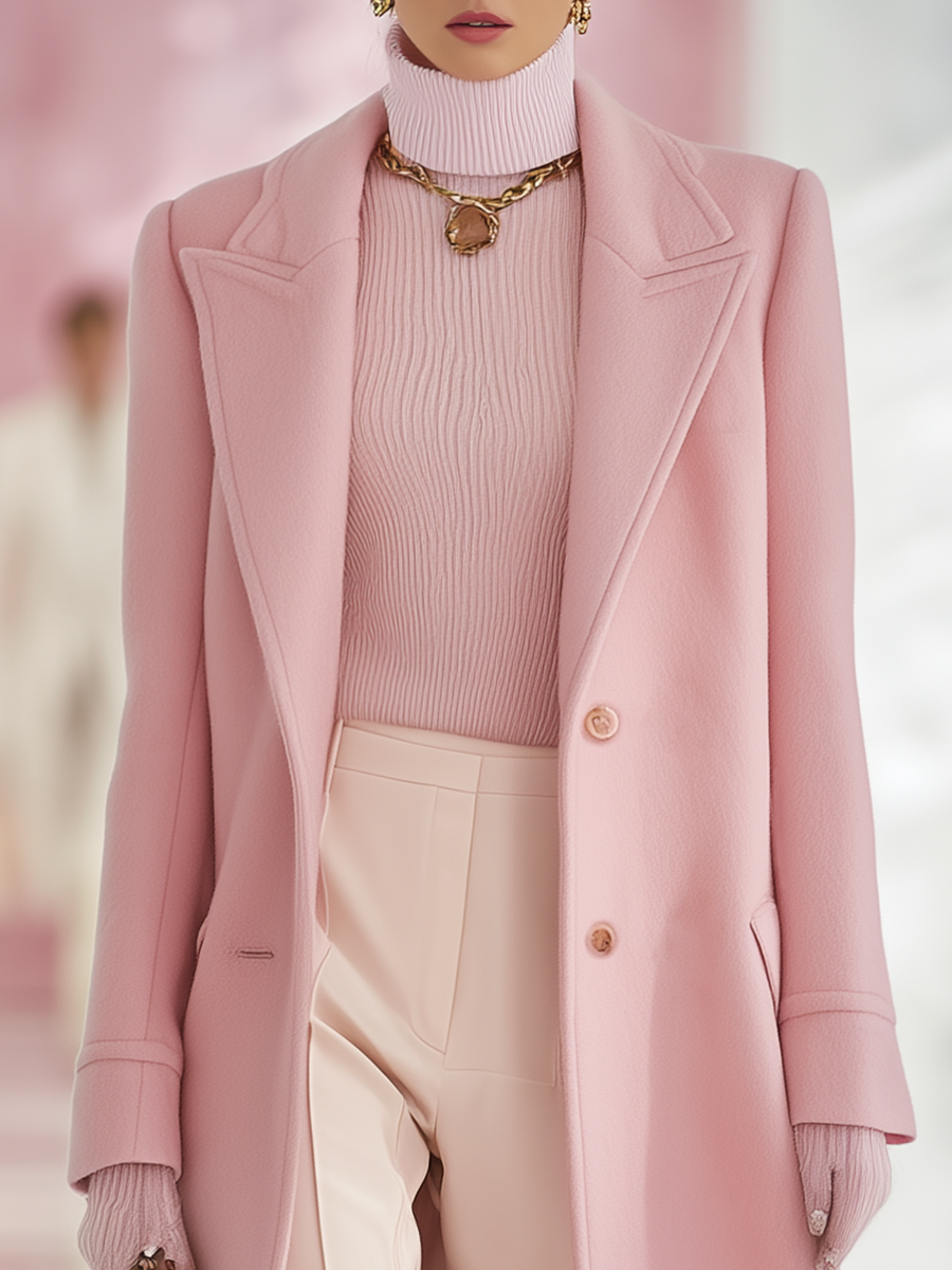 Elegant Classic Lapel Single-breasted Long Woolen Coat - Image 4