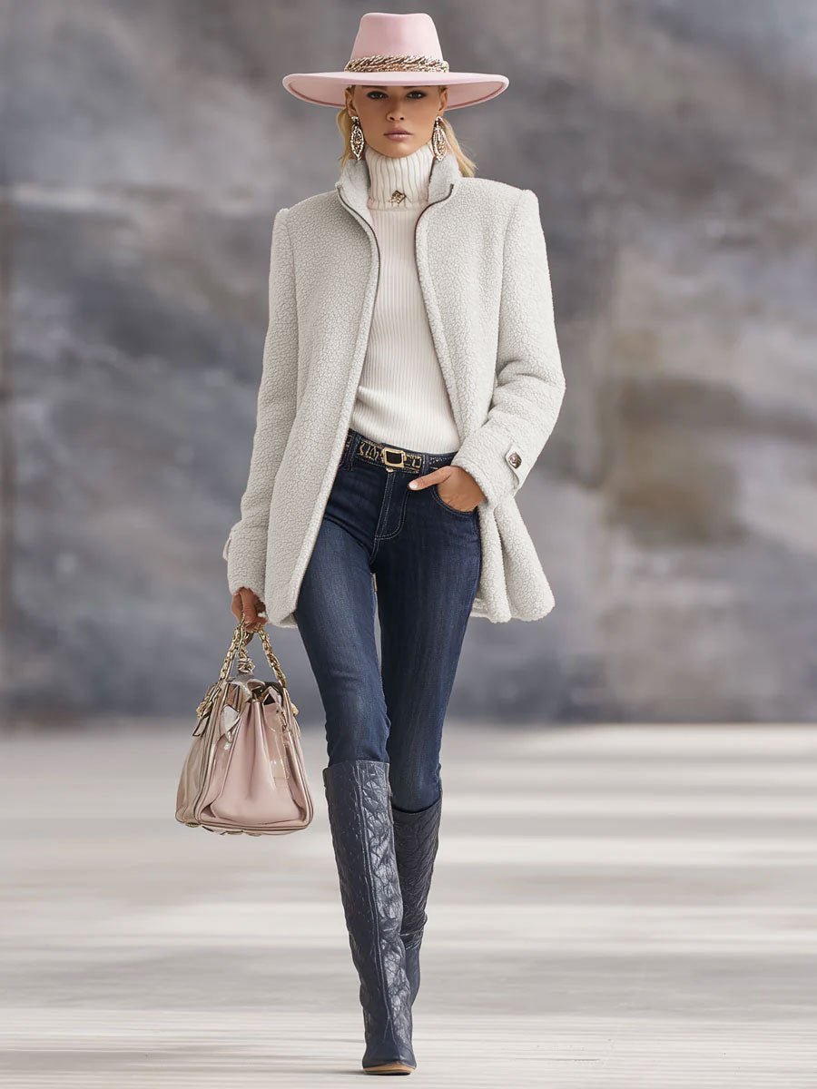 Casual Vintage Pink Polar Fleece Zip-Up Jacket Coat - Image 7