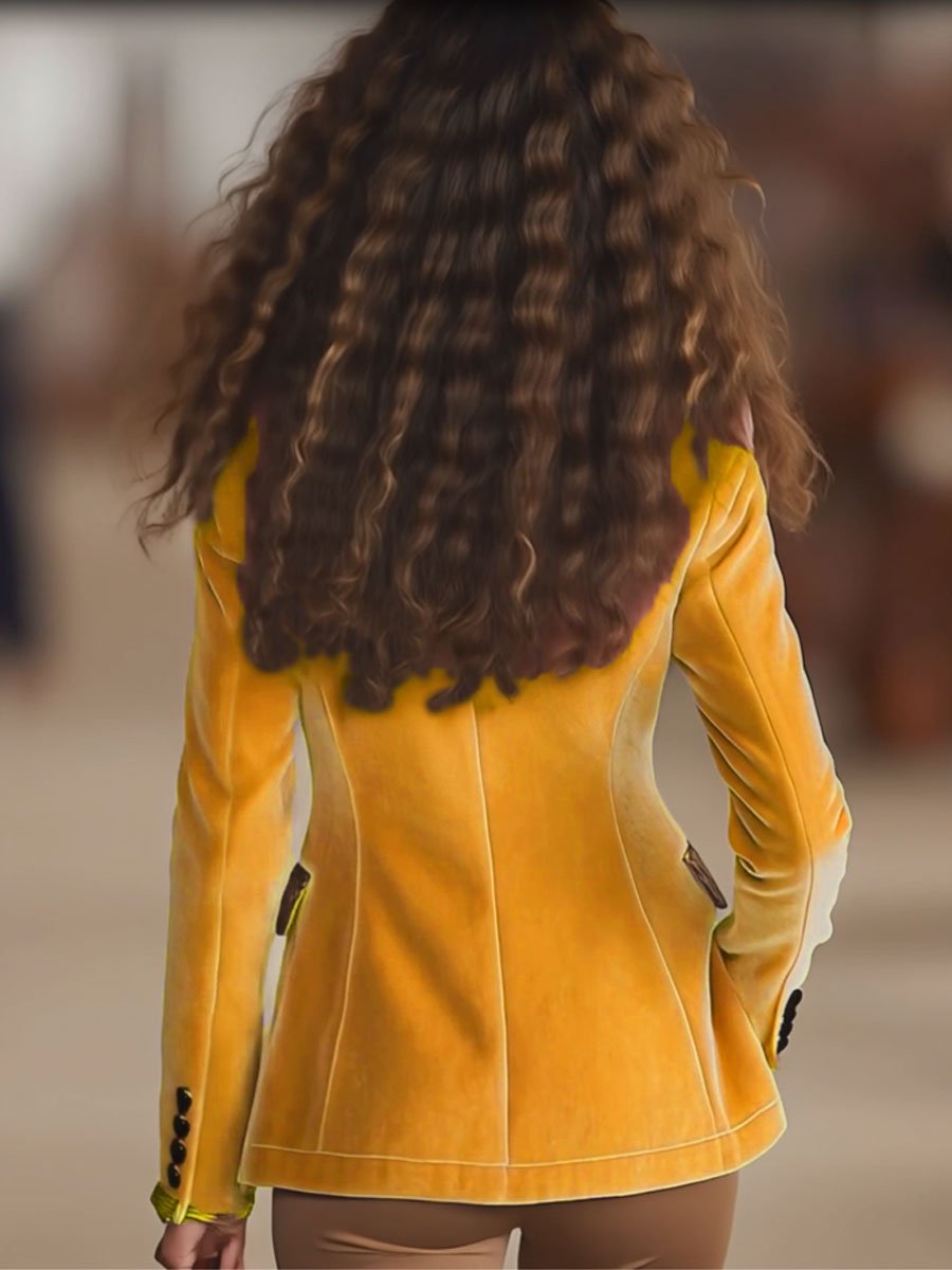 Pink Velvet Stitching Leopard Print One Button Blazer - Image 6