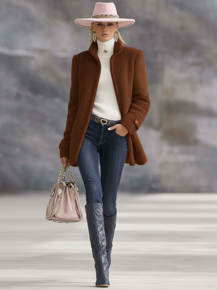 Casual Vintage Pink Polar Fleece Zip-Up Jacket Coat - Image 8