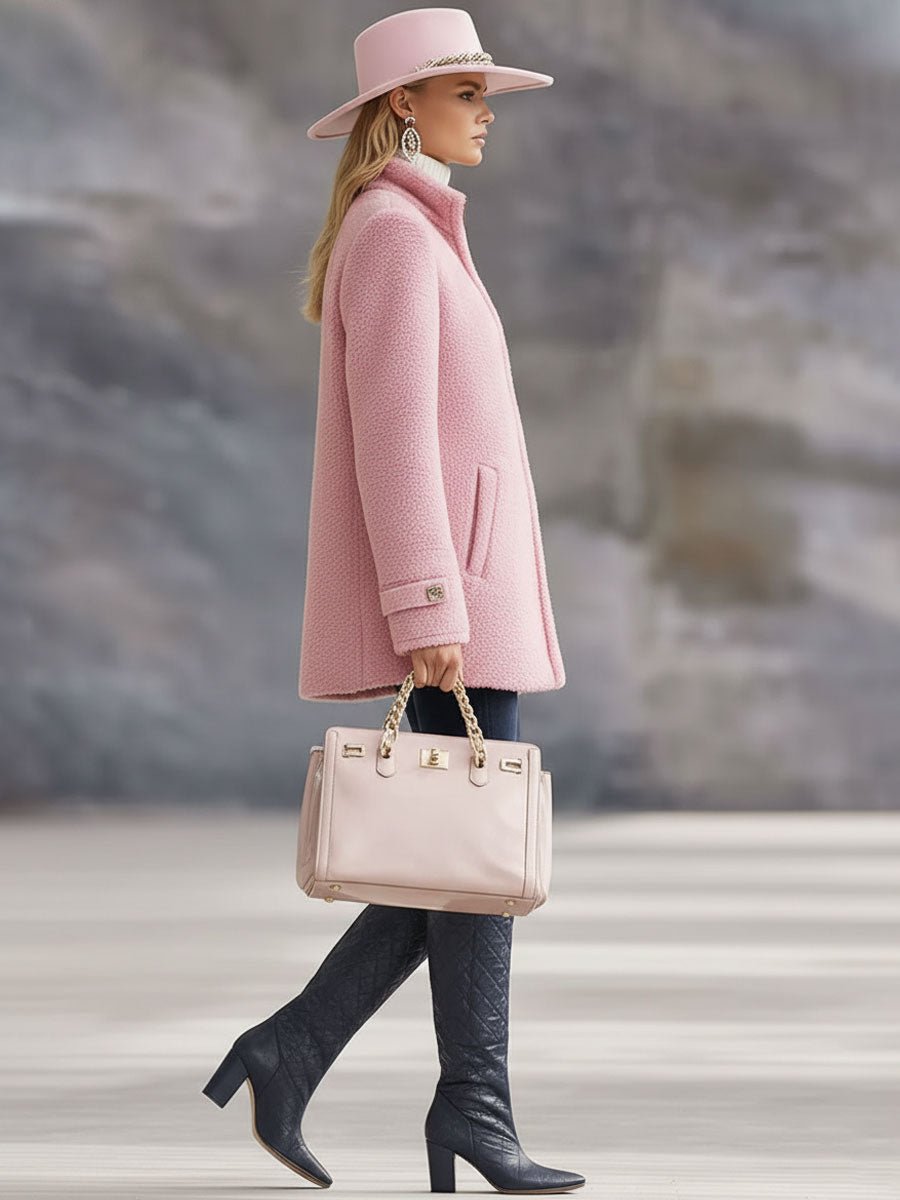 Casual Vintage Pink Polar Fleece Zip-Up Jacket Coat - Image 12