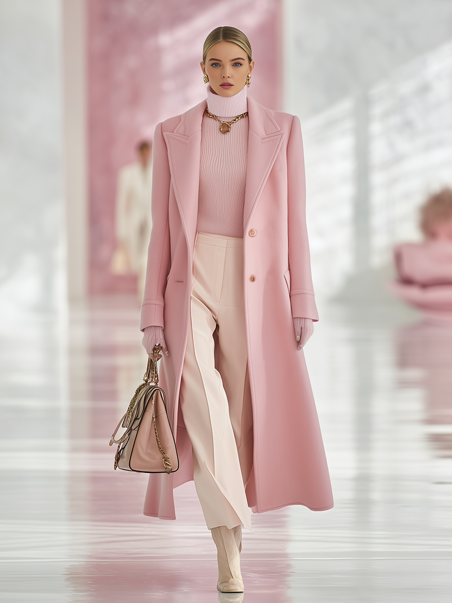 Elegant Classic Lapel Single-breasted Long Woolen Coat - Image 3