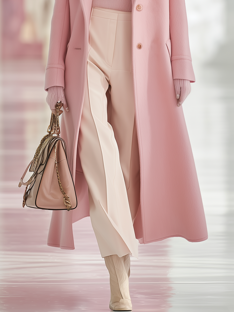 Elegant Classic Lapel Single-breasted Long Woolen Coat - Image 5