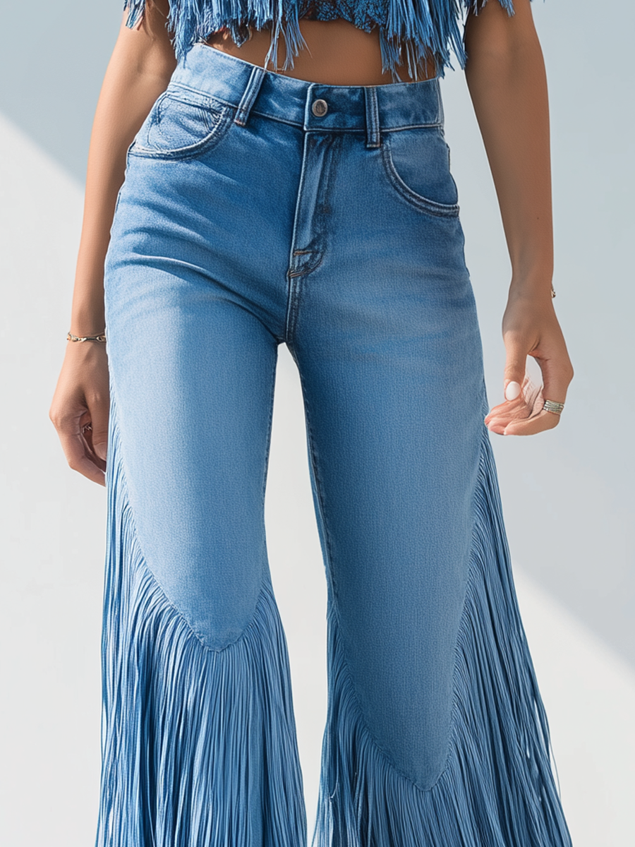 Trendy Retro Tassel Flared Jeans - Image 5