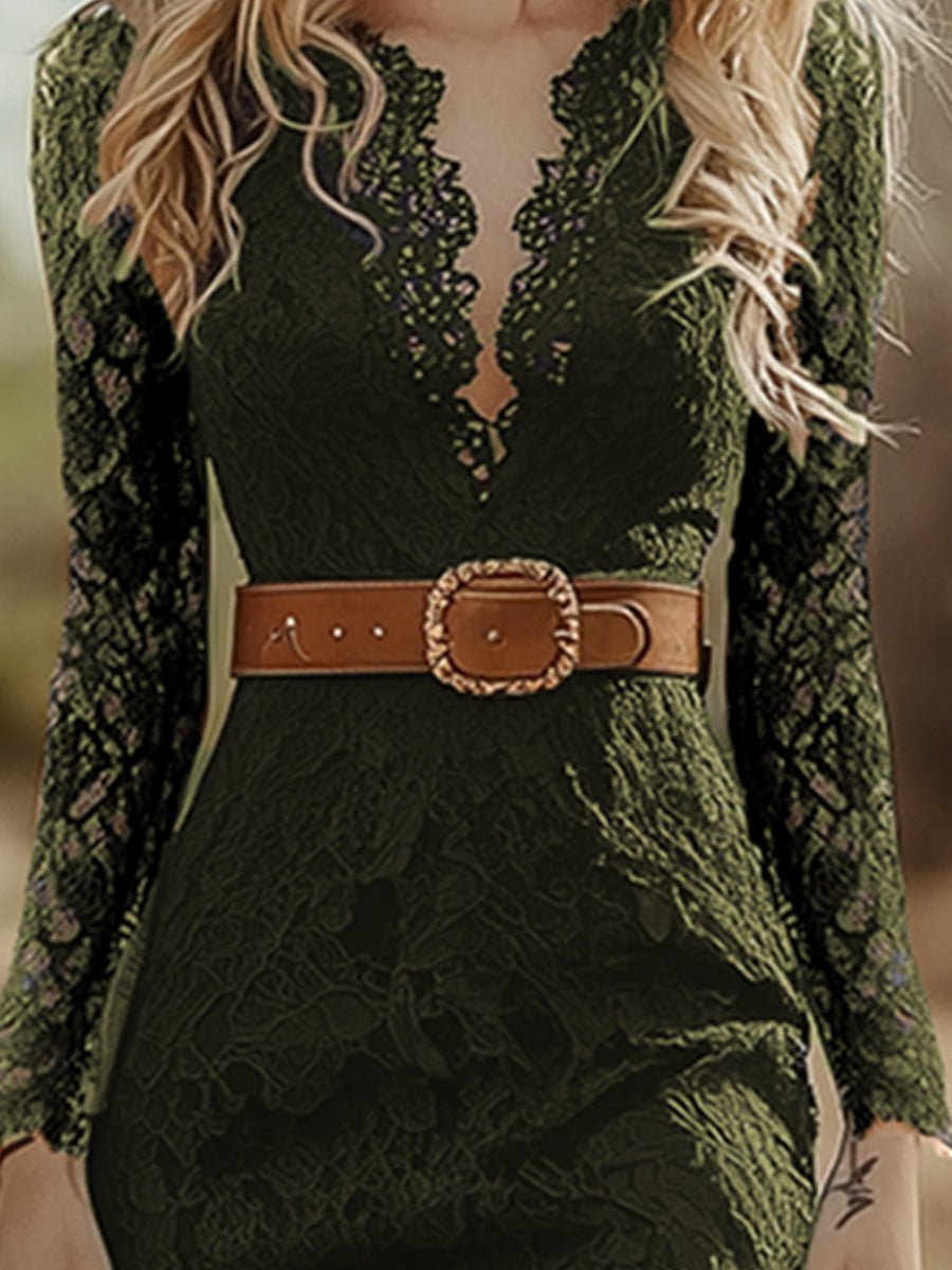 Vintage Bohemian Blue Lace Long Sleeve Midi Dress - Image 15