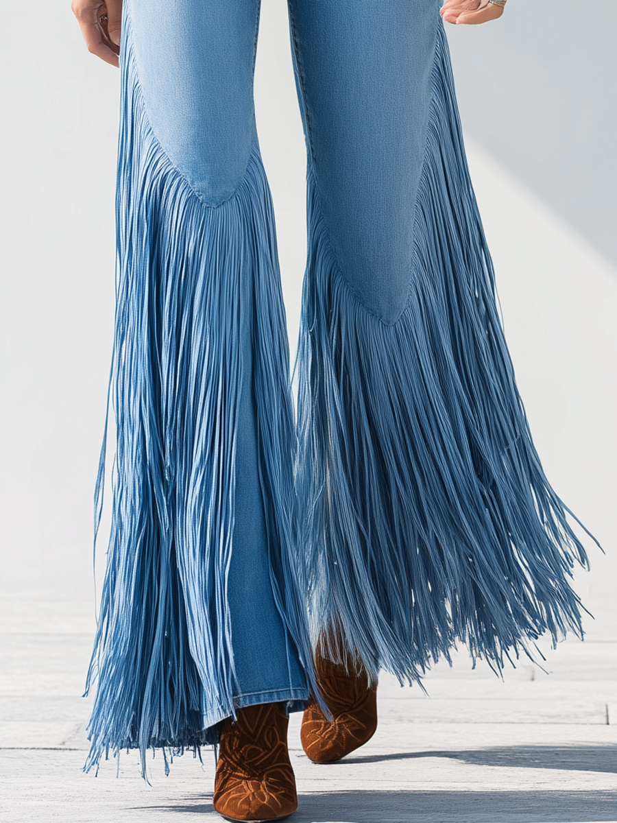 Trendy Retro Tassel Flared Jeans - Image 6