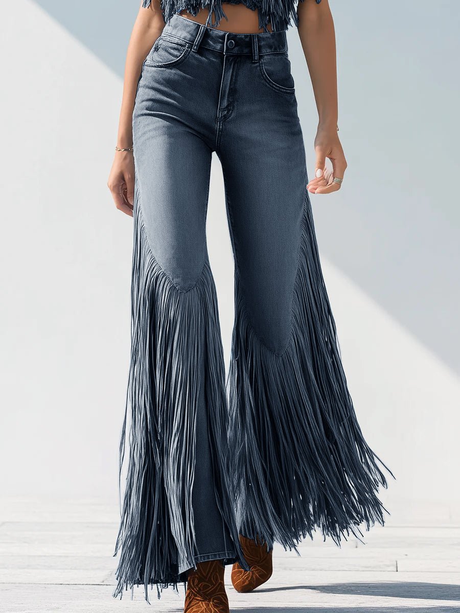Trendy Retro Tassel Flared Jeans - Image 2