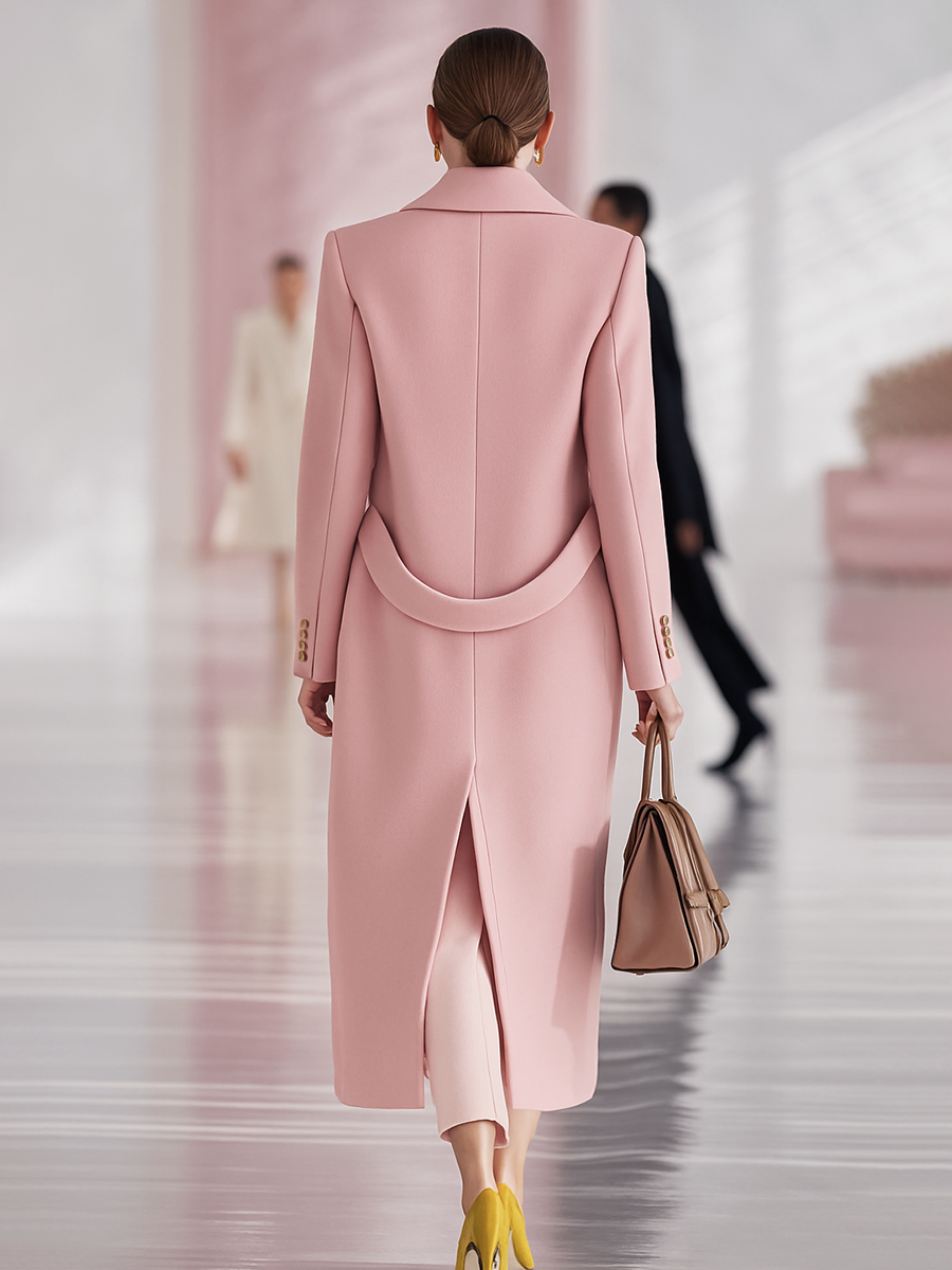 Elegant Classic Lapel Single-breasted Long Woolen Coat - Image 2